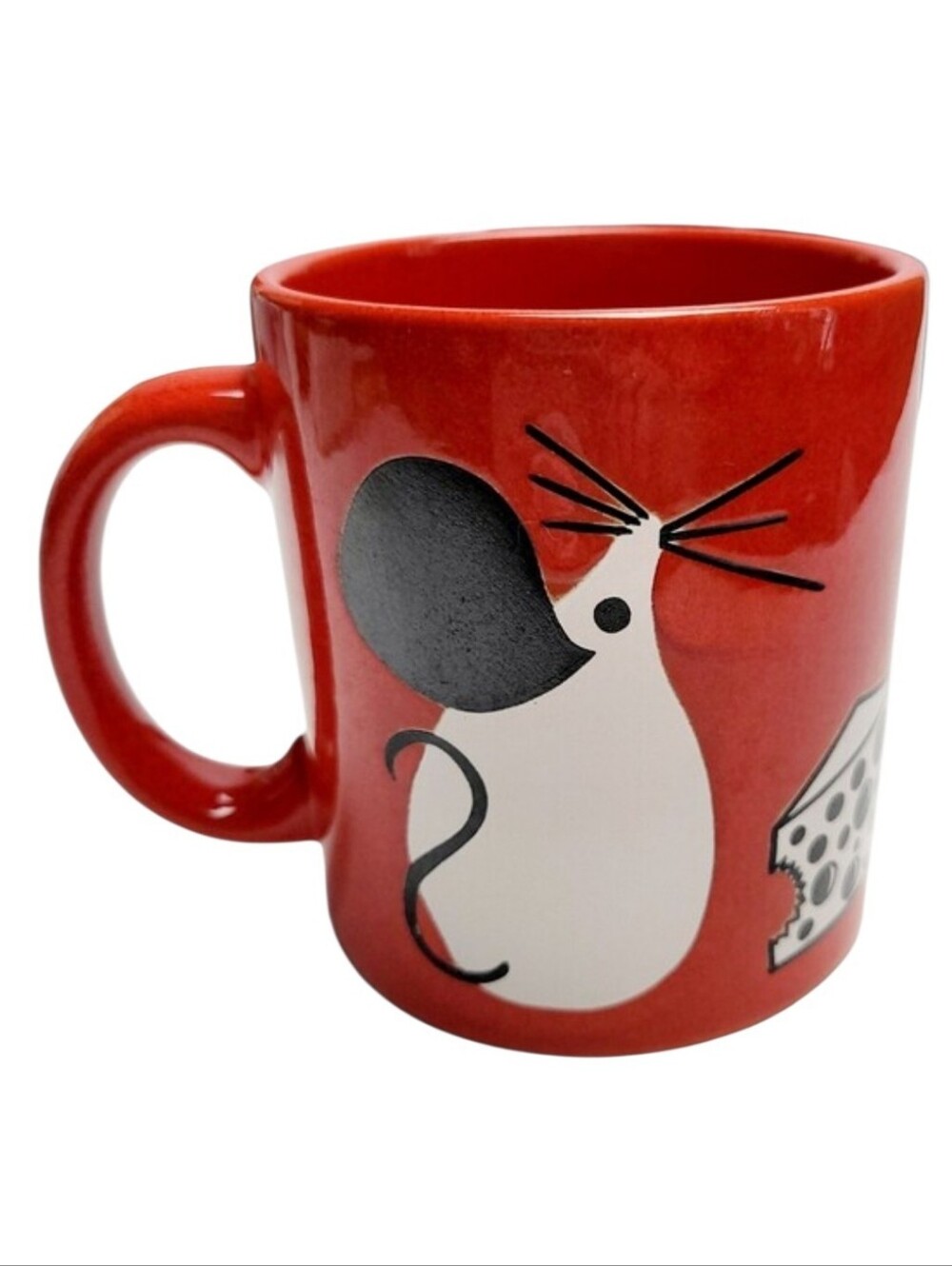Vintage Waechtersbach Red Ceramic Coffee Mug With A White Mouse West Germany